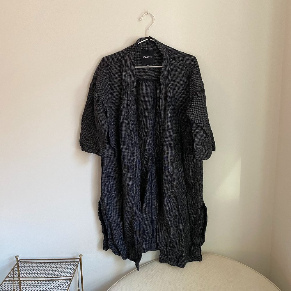 Madewell Long Overshirt Thin Sweater Layer Robe Jacket Windowpane Grid
